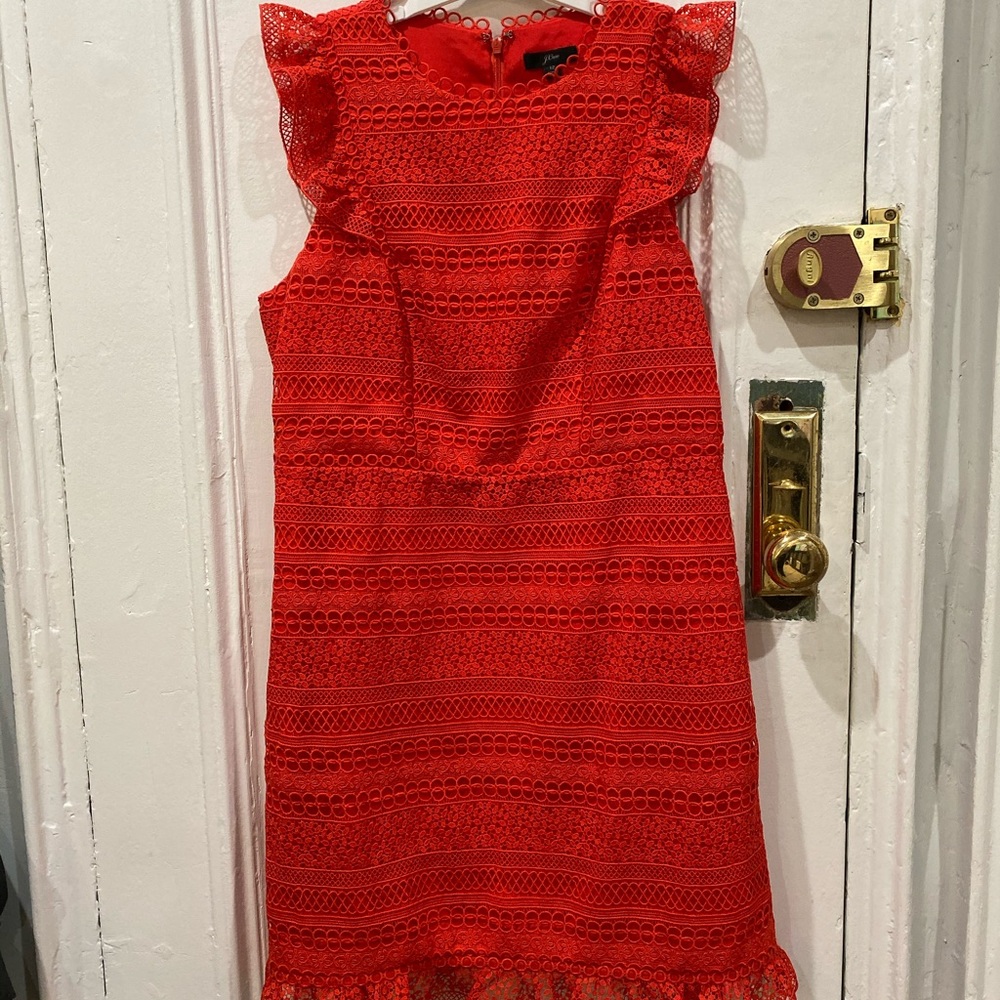 J. Crew Cap Sleeve Ruffle Dress in Mixed Lace